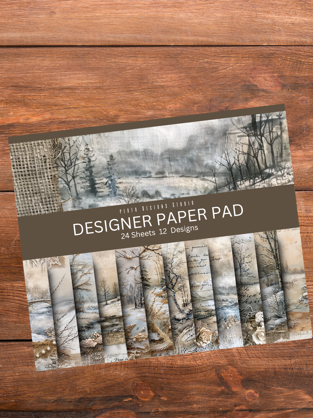 Designer Paper Pad – Vintage Burlap Brown Theme Scrapbook Paper Set
