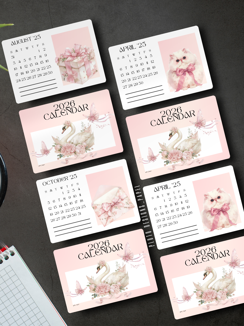 2026 Mini Calendar – Desktop Calendar with Wood Stand Holder