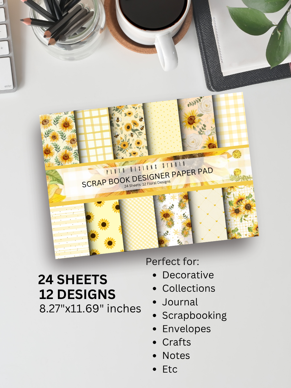 Designer Paper Pad – Sunflower Sunshine Yellow Theme Scrapbook Paper Set