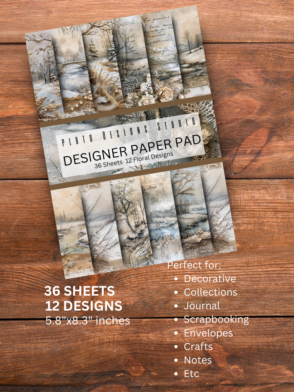 Designer Paper Pad – Vintage Burlap Brown Theme Scrapbook Paper Set