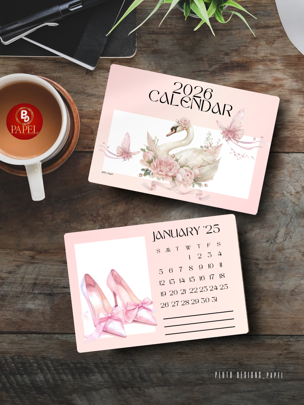 2026 Mini Calendar – Desktop Calendar with Wood Stand Holder