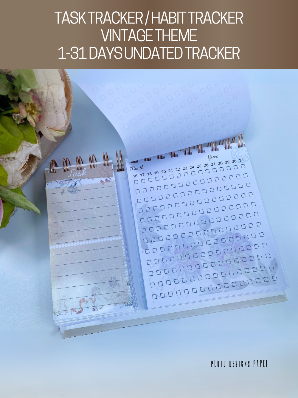 Vintage-Inspired Daily Task Tracker & Habit Monitor Undated Planner