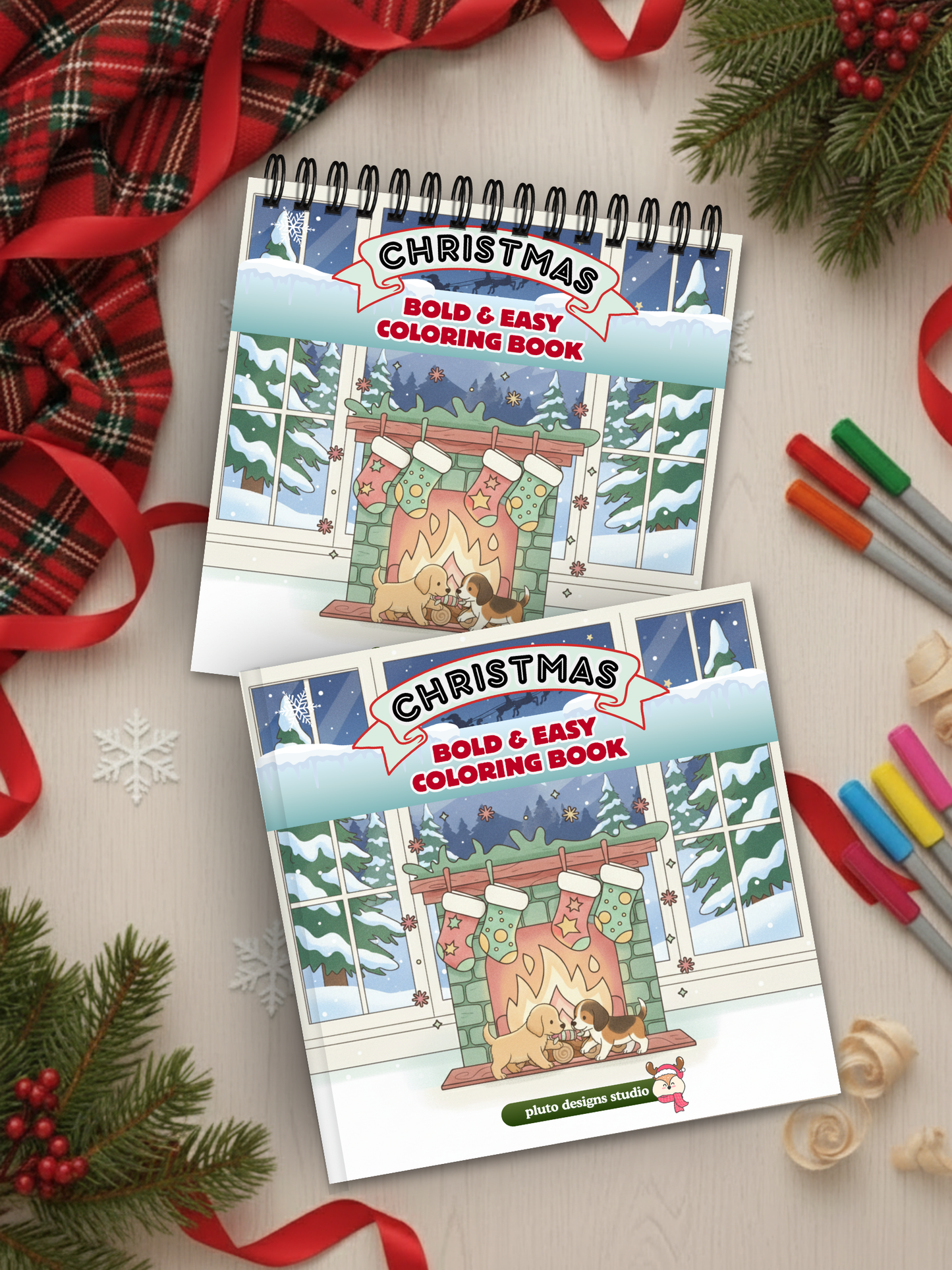Snowy Christmas Coloring Book – 60 Easy Fun & Bold Holiday Illustrations Coloring for Kids, Teens & Adults