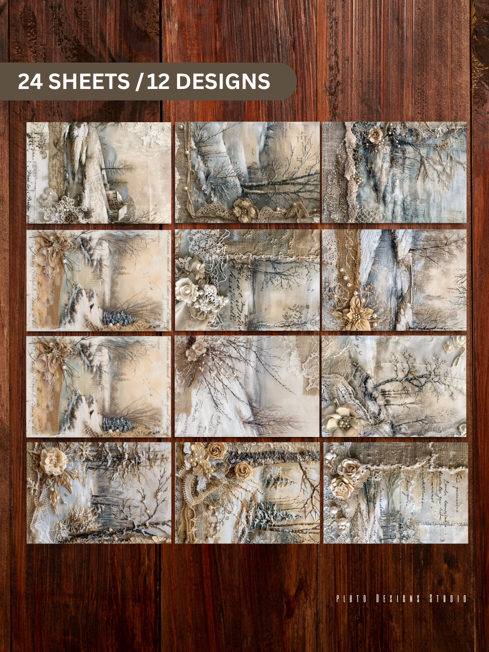 Designer Paper Pad – Vintage Burlap Brown Theme Scrapbook Paper Set