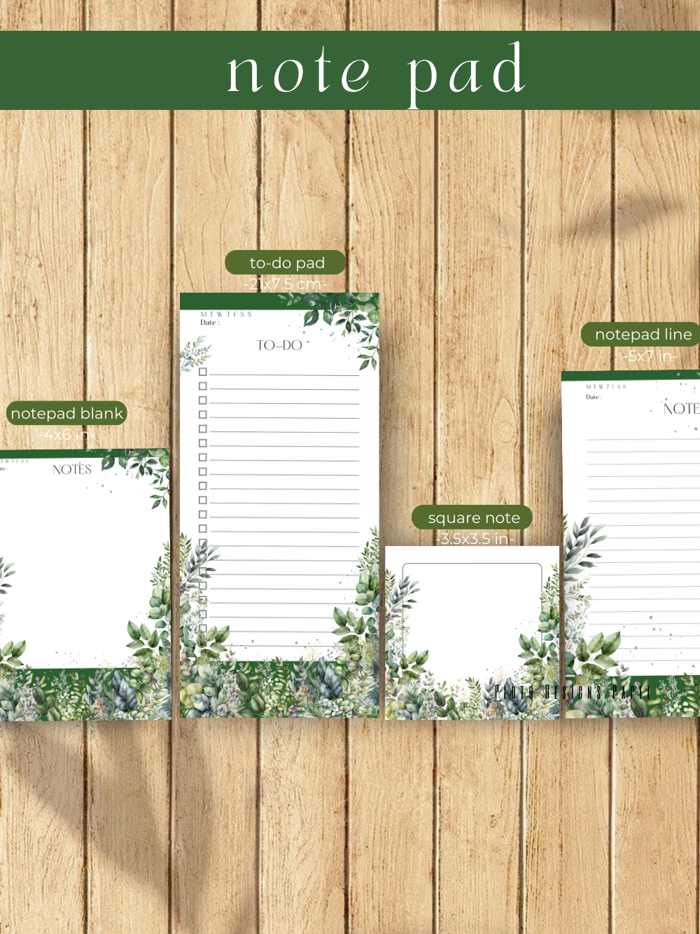 Personalized Weekly Planner & Notepad Sets in Roses and Green Garden