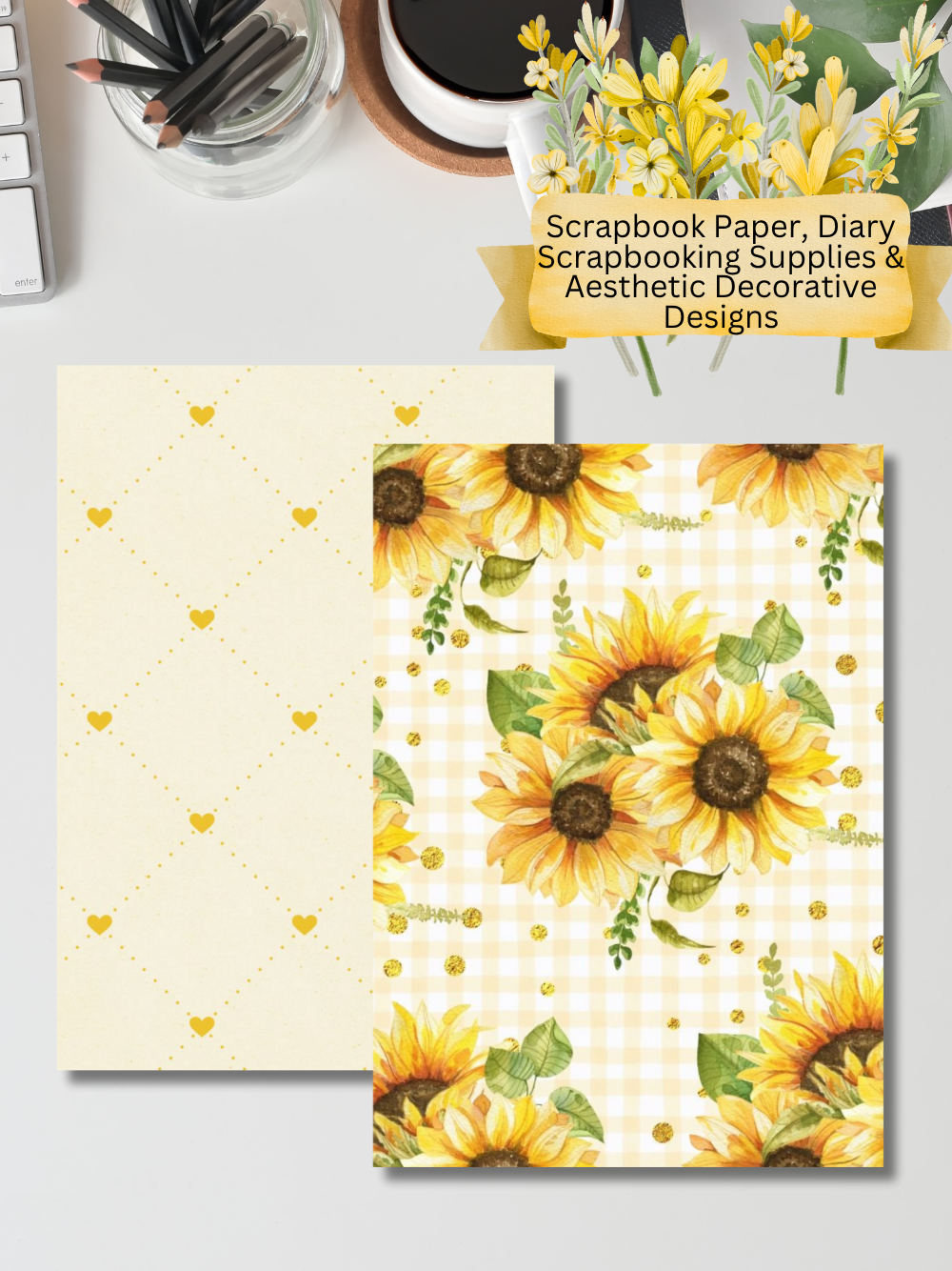 Designer Paper Pad – Sunflower Sunshine Yellow Theme Scrapbook Paper Set