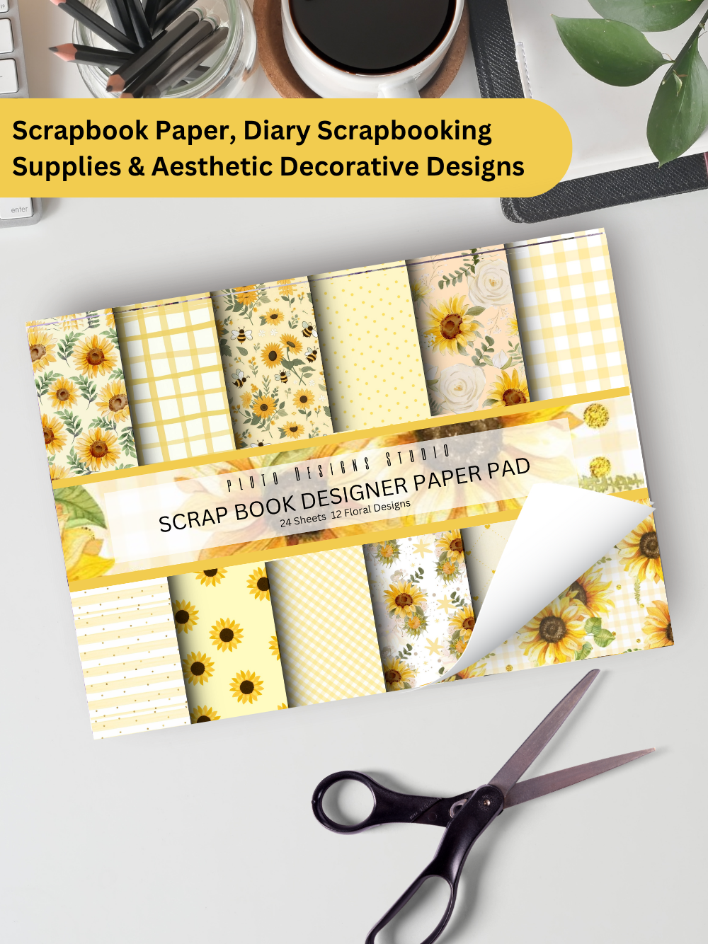 Designer Paper Pad – Sunflower Sunshine Yellow Theme Scrapbook Paper Set