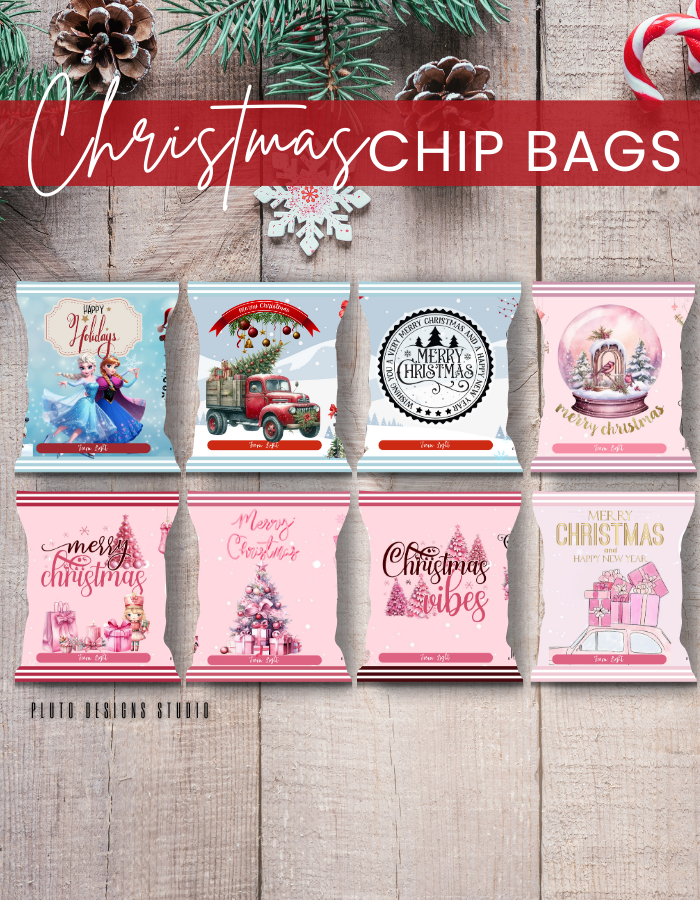 Christmas-Themed Chip Bags for Holiday Season (Pink Theme)