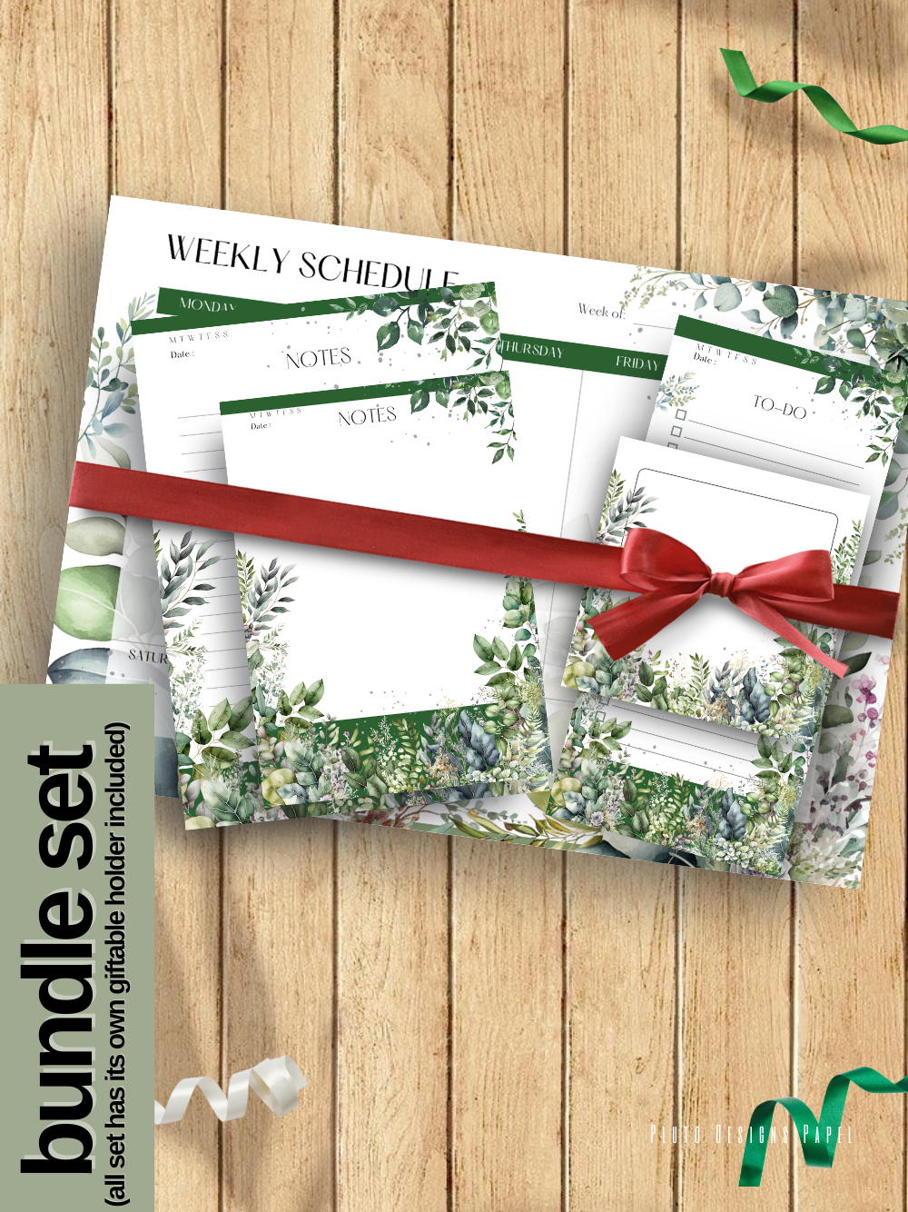 Personalized Weekly Planner & Notepad Sets in Roses and Green Garden
