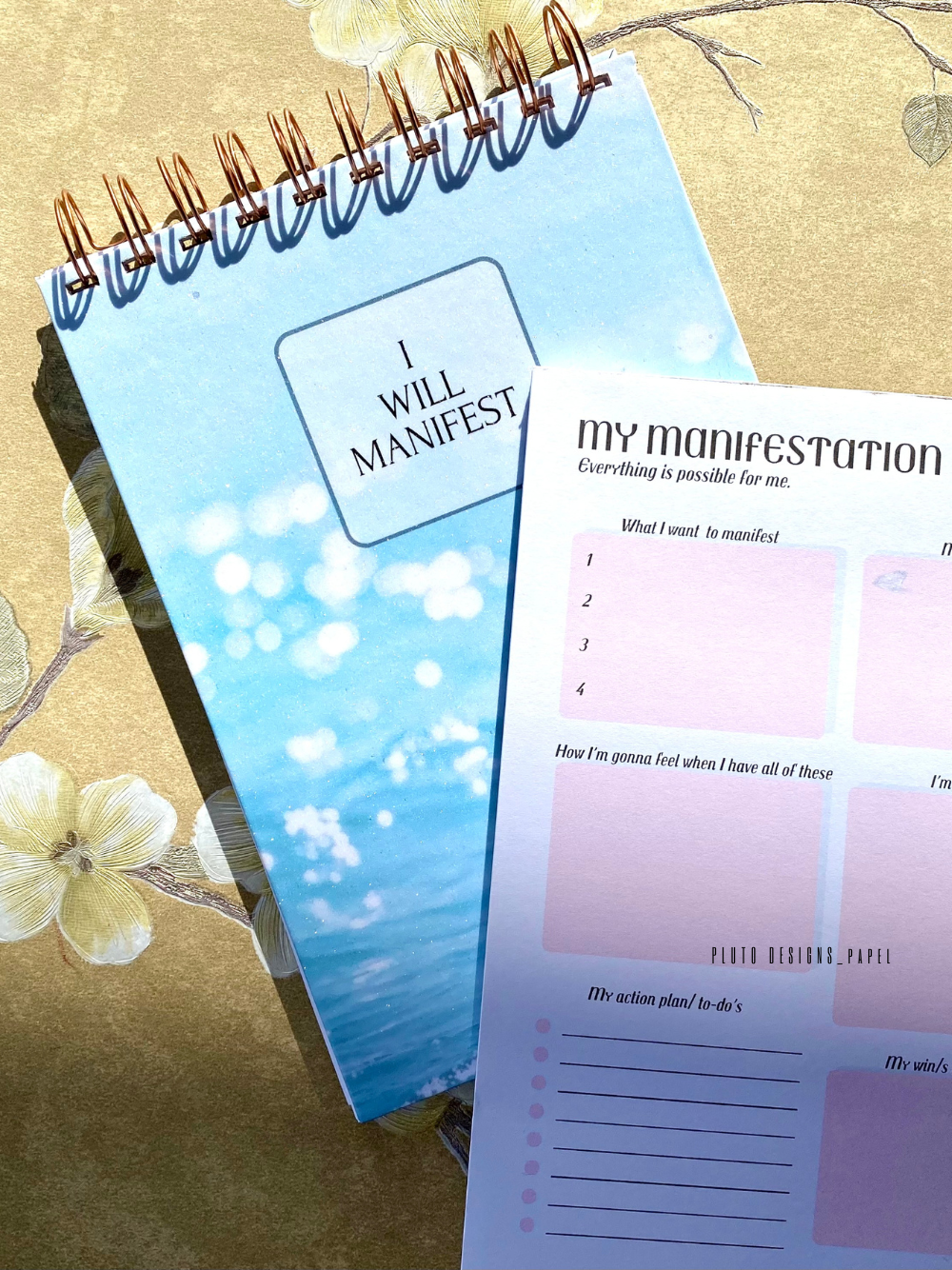 “I Will Manifest” Hardbound Spiral Notebook – Minimalist Blue Design