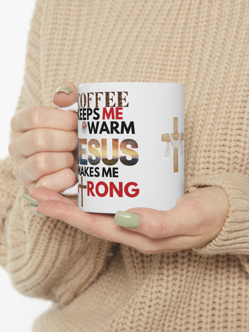 Jesus Makes Me Stronger Christian Coffee Chocolate Faith Ceramic Mug, (11oz, 15oz)