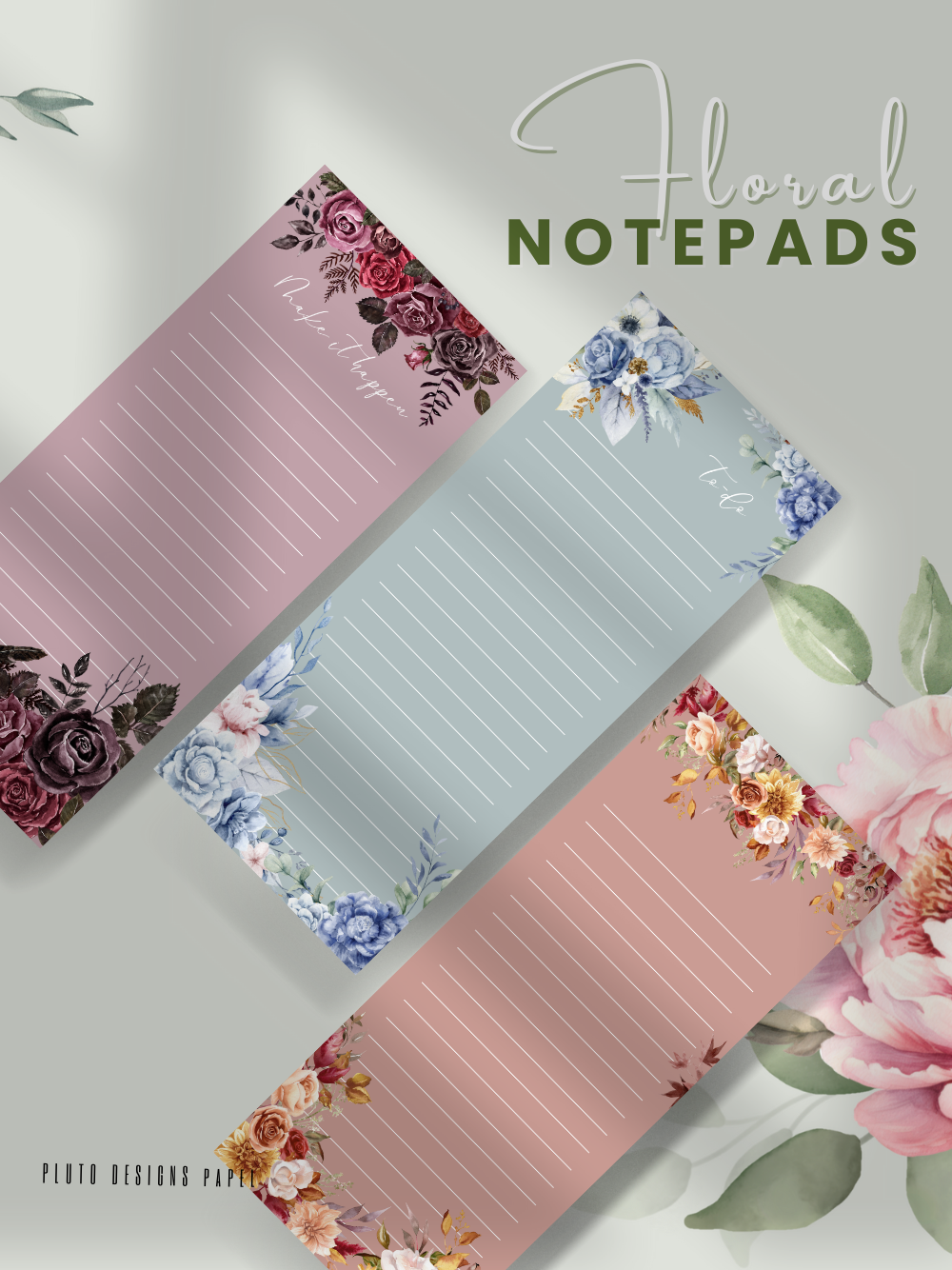 Floral Memo Pad – Notepads Elegant 3-Design Collection