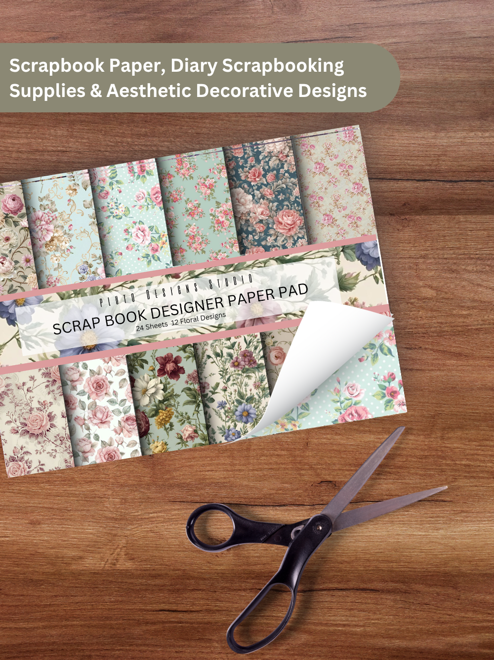Designer Paper Pad – Vintage Florals and Swirls Theme Scrapbook Paper Set