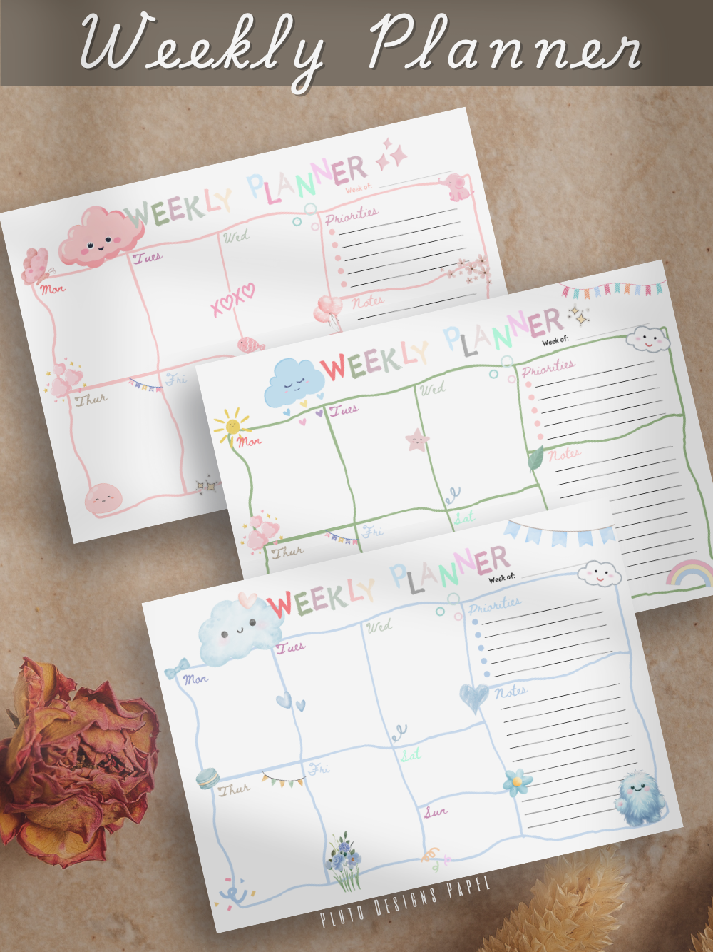 Weekly Undated Planner – Hand-drawn Pastel Color Fun Designs