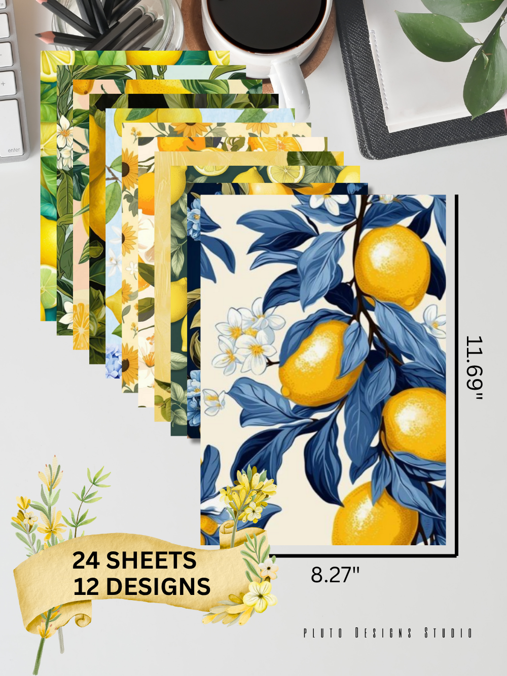 Designer Paper Pad – Lemons & Yellow Theme Scrapbook Paper Set