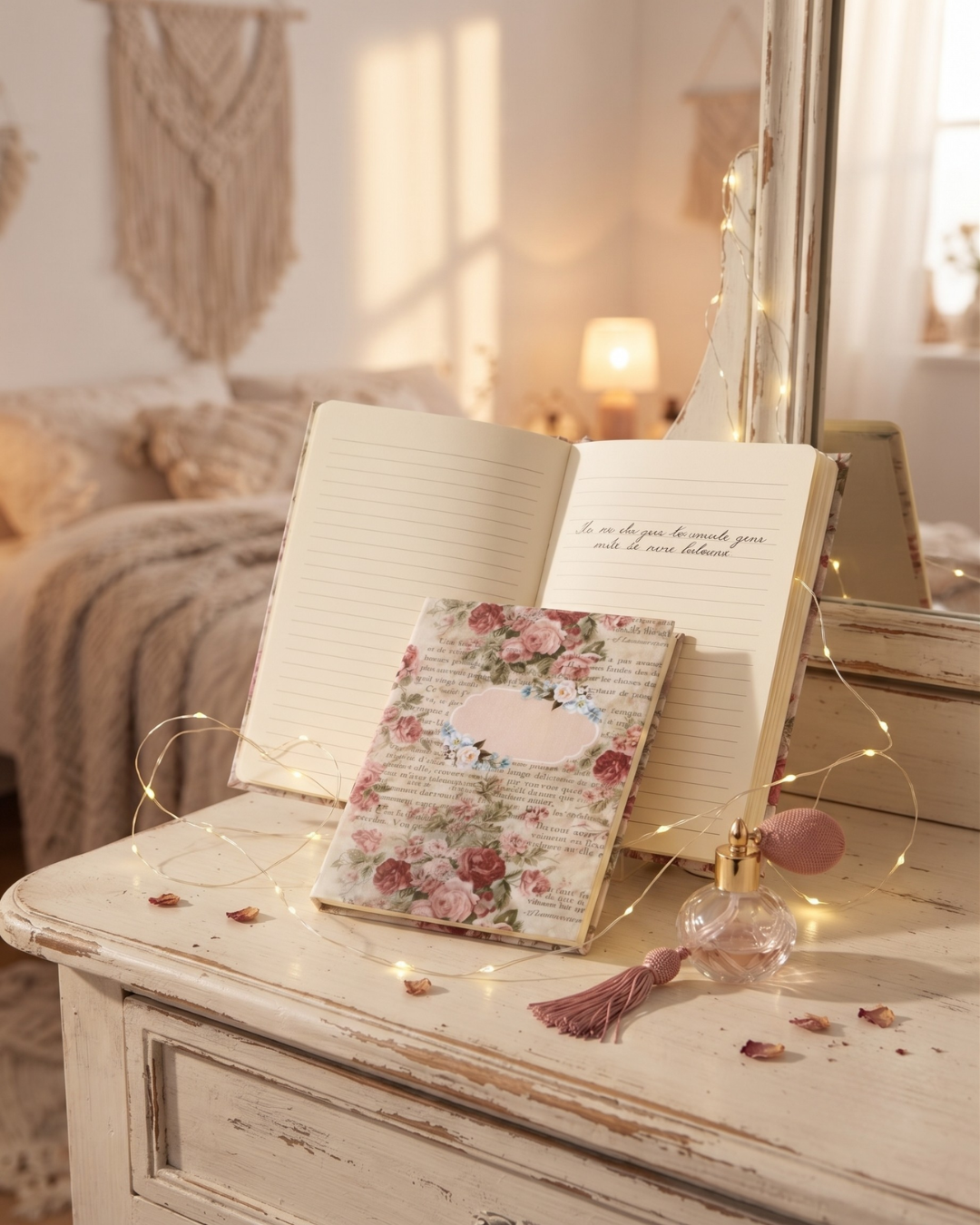 Romantic Floral 2-in-1 Binder Notepad Set – Premium Hardcover Aesthetic Memo Pads | 4x6 Pretty Writing Pads with Glitter Finish