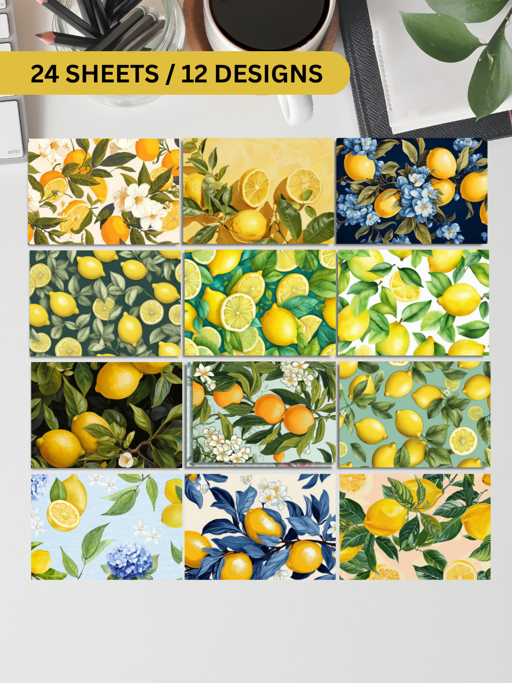 Designer Paper Pad – Lemons & Yellow Theme Scrapbook Paper Set