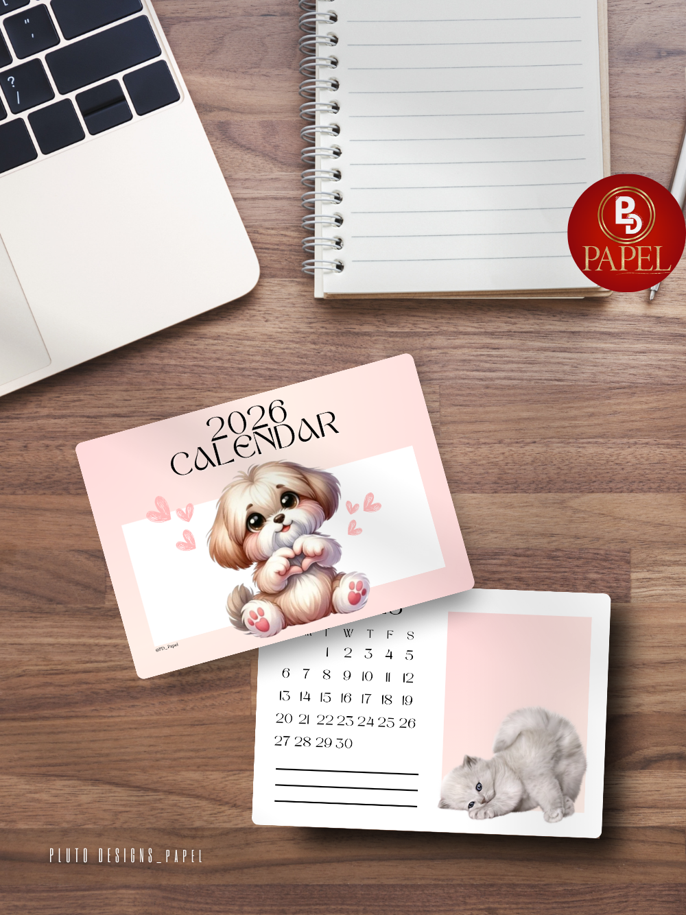 2026 Mini Calendar – Desktop Calendar with Wood Stand Holder