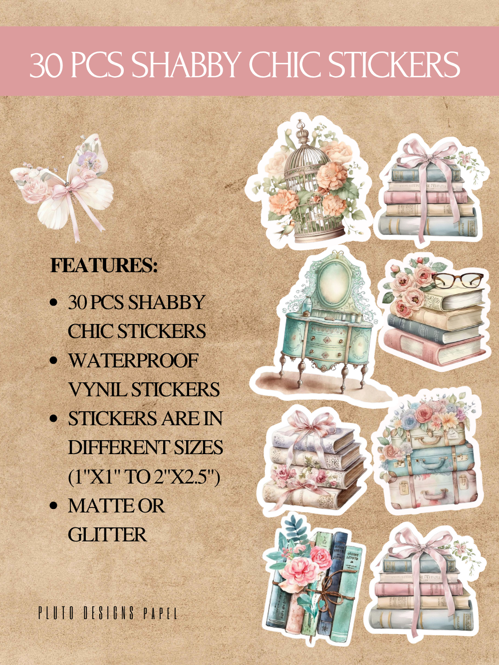 Shabby Chic Stickers (30 Pcs)