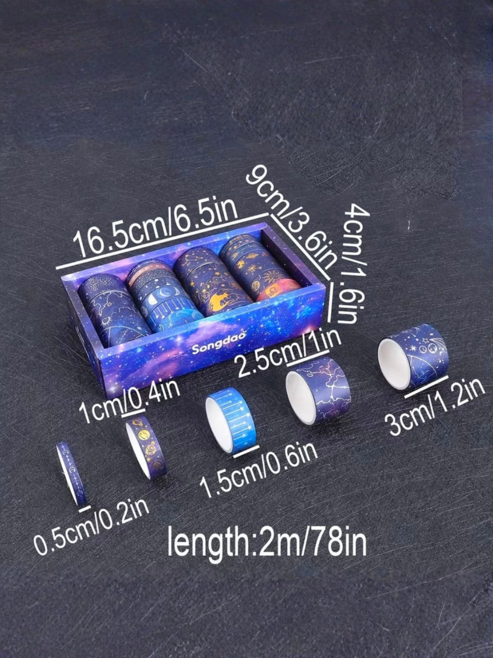 Starry Night Washi Tape Set – 20-Piece Galaxy Washi Tape Collection with Gold & Silver Foil | Decorative Washi Tape for Journaling, Scrapbooking & Crafts
