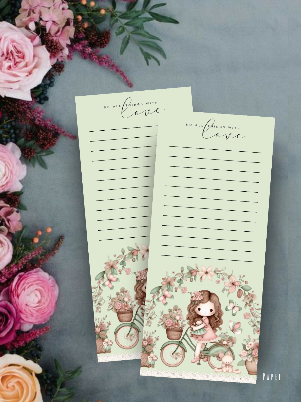 Girls Romantic Love Notepad Set – Long Pad & Square Memo Pad | Pretty Floral Stationery | Cute Aesthetic Notes | Perfect for School, Work & Gifting