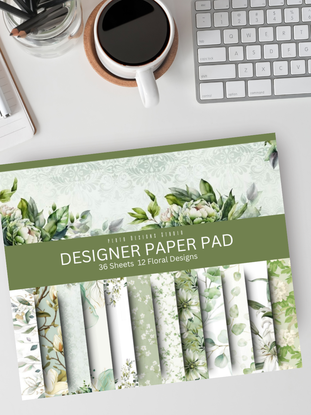 Designer Paper Pad – Green Garden Leaves Theme Scrapbook Paper Set