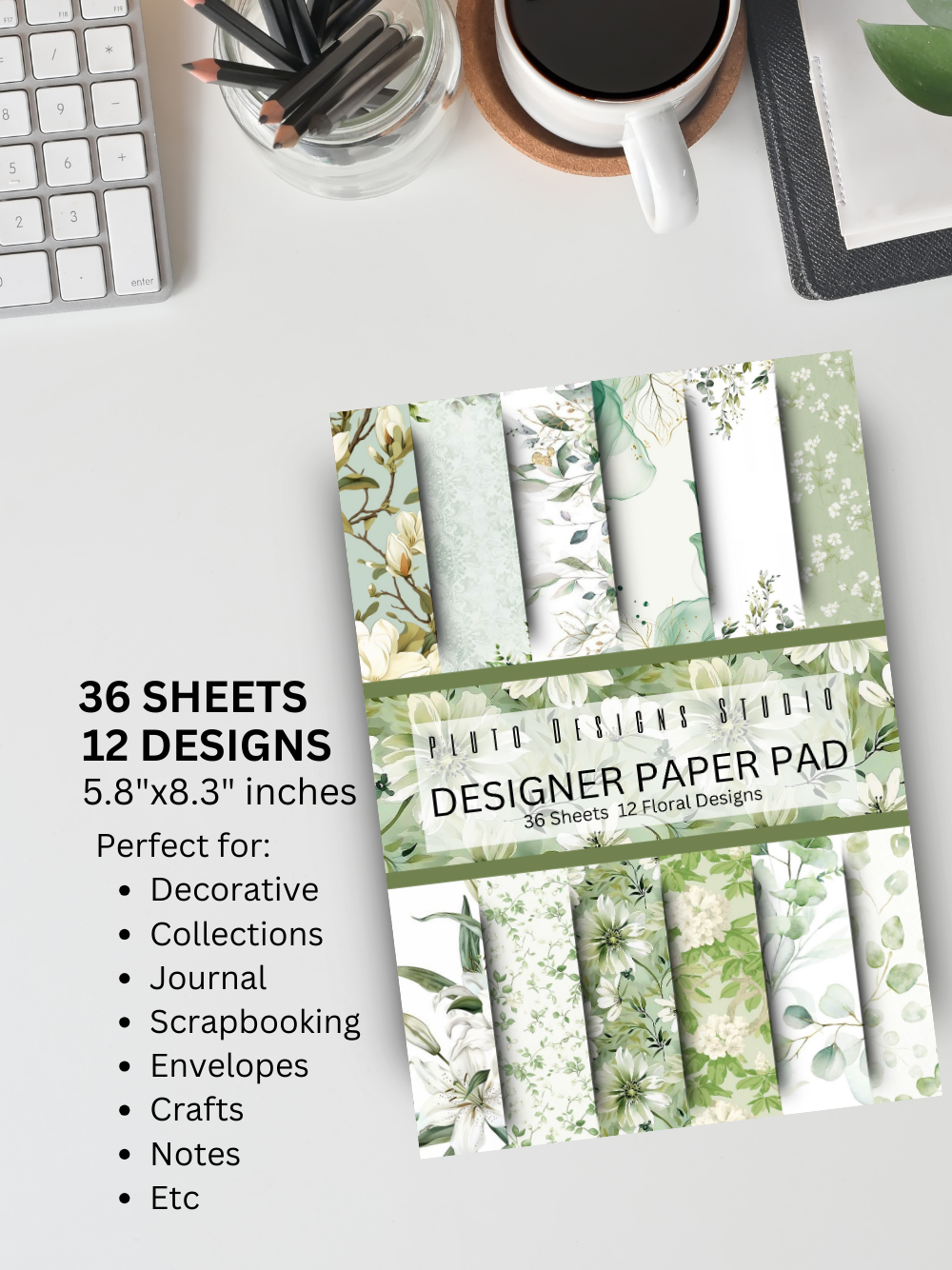 Designer Paper Pad – Green Garden Leaves Theme Scrapbook Paper Set