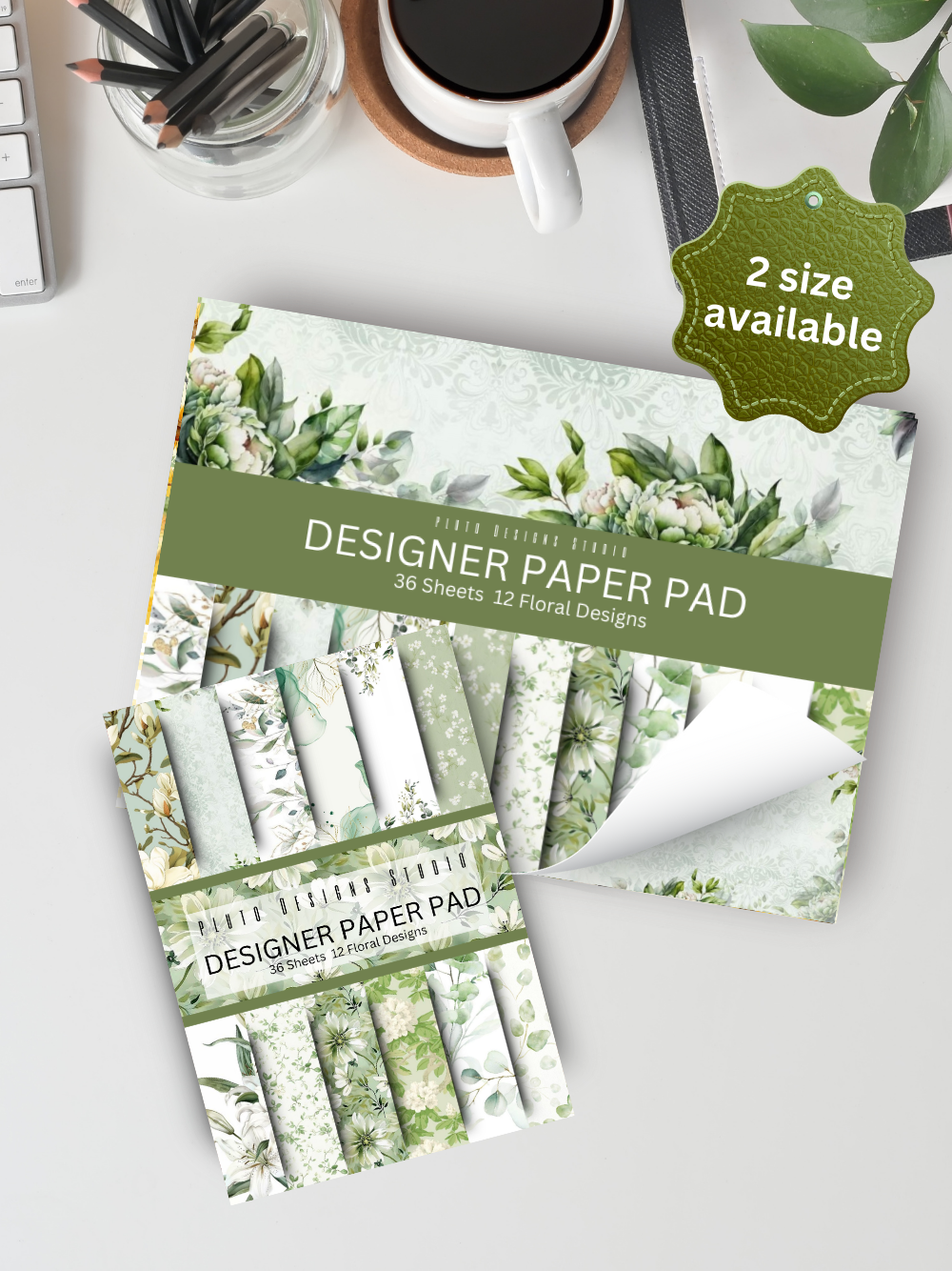 Designer Paper Pad – Green Garden Leaves Theme Scrapbook Paper Set