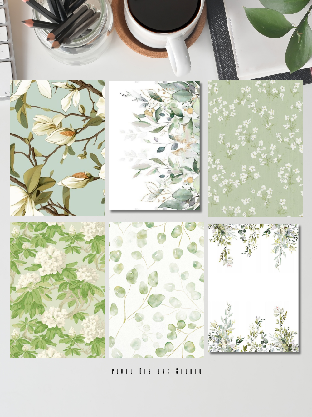 Designer Paper Pad – Green Garden Leaves Theme Scrapbook Paper Set