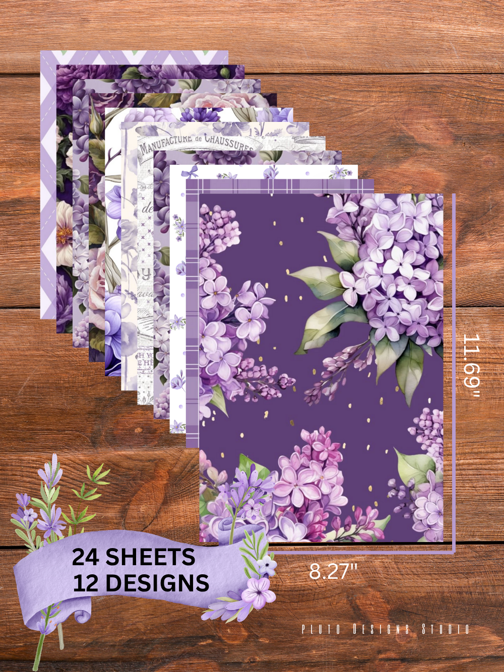 Designer Paper Pad – Elegant Lavender Purple Theme Floral Vintage Scrapbook Paper Set