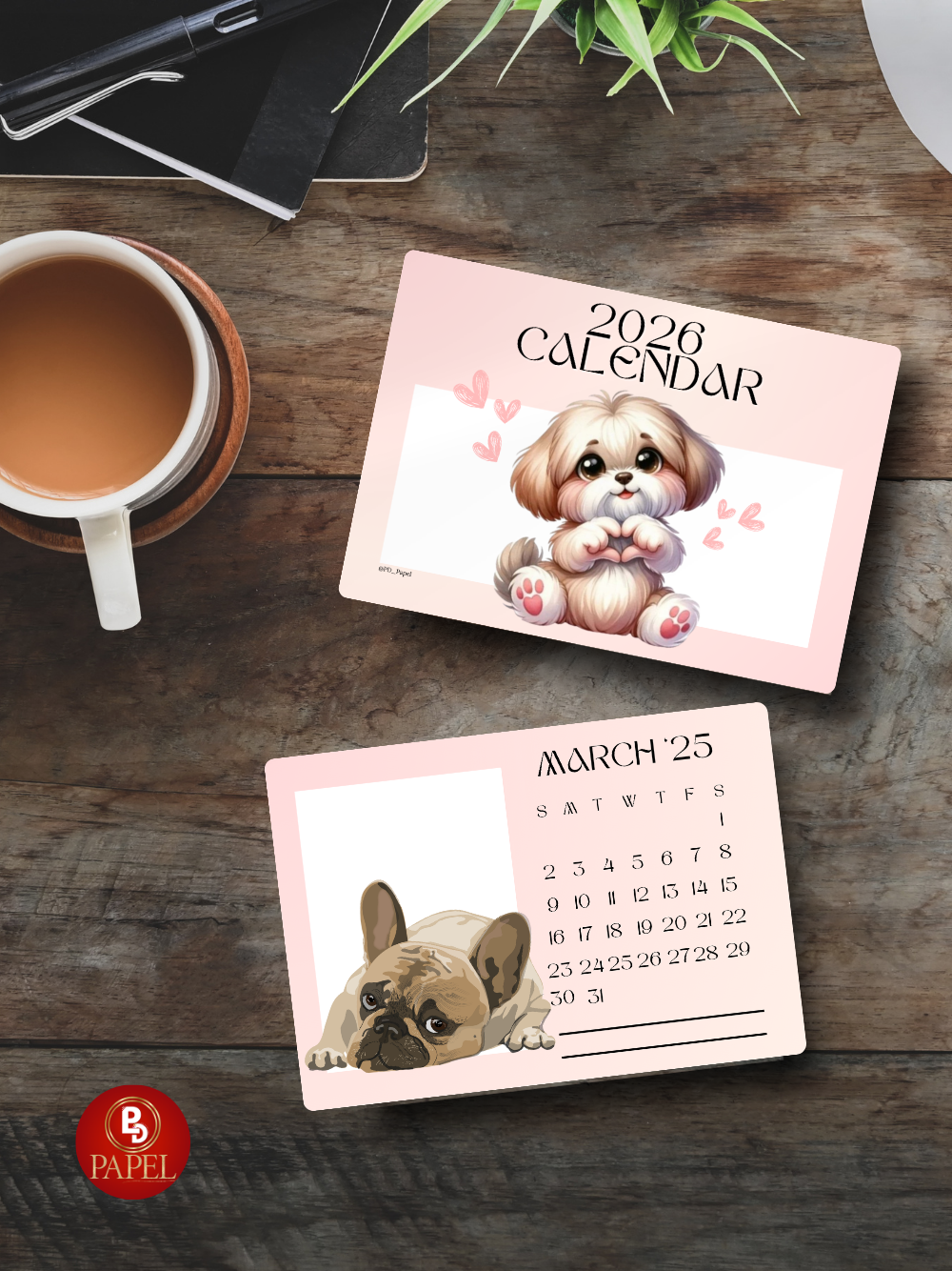 2026 Mini Calendar – Desktop Calendar with Wood Stand Holder