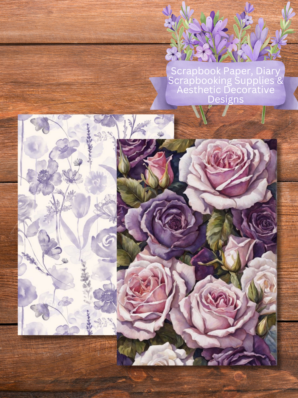 Designer Paper Pad – Elegant Lavender Purple Theme Floral Vintage Scrapbook Paper Set