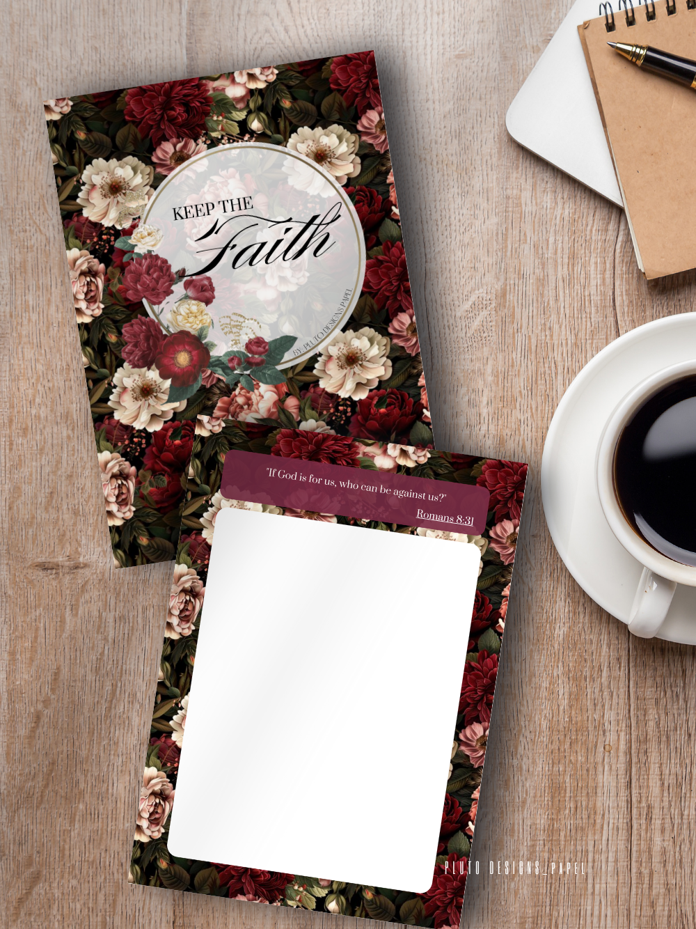 Faith In Bible Messages Christian Praise in Burgundy Florals Notepad A5