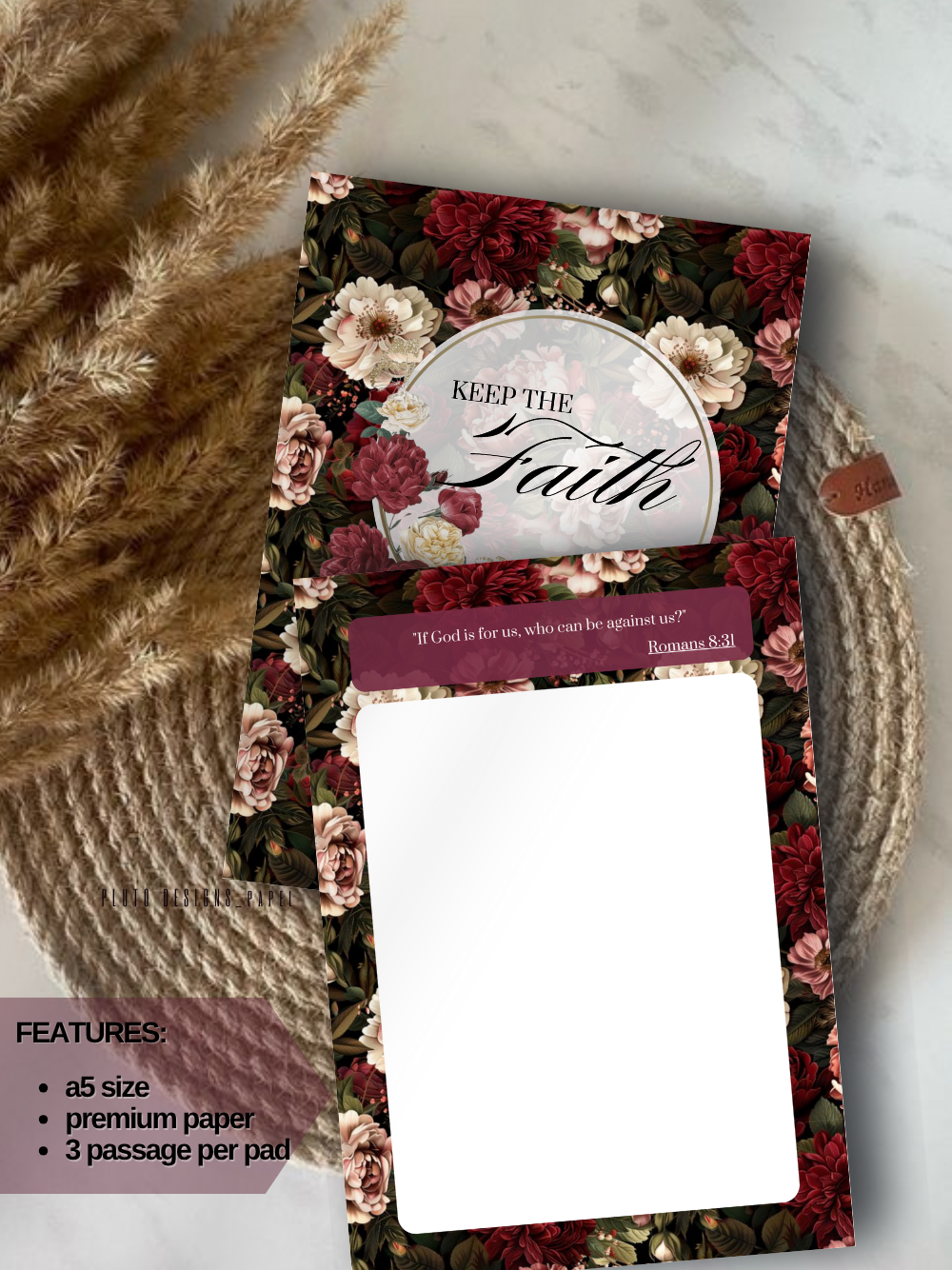 Faith In Bible Messages Christian Praise in Burgundy Florals Notepad A5