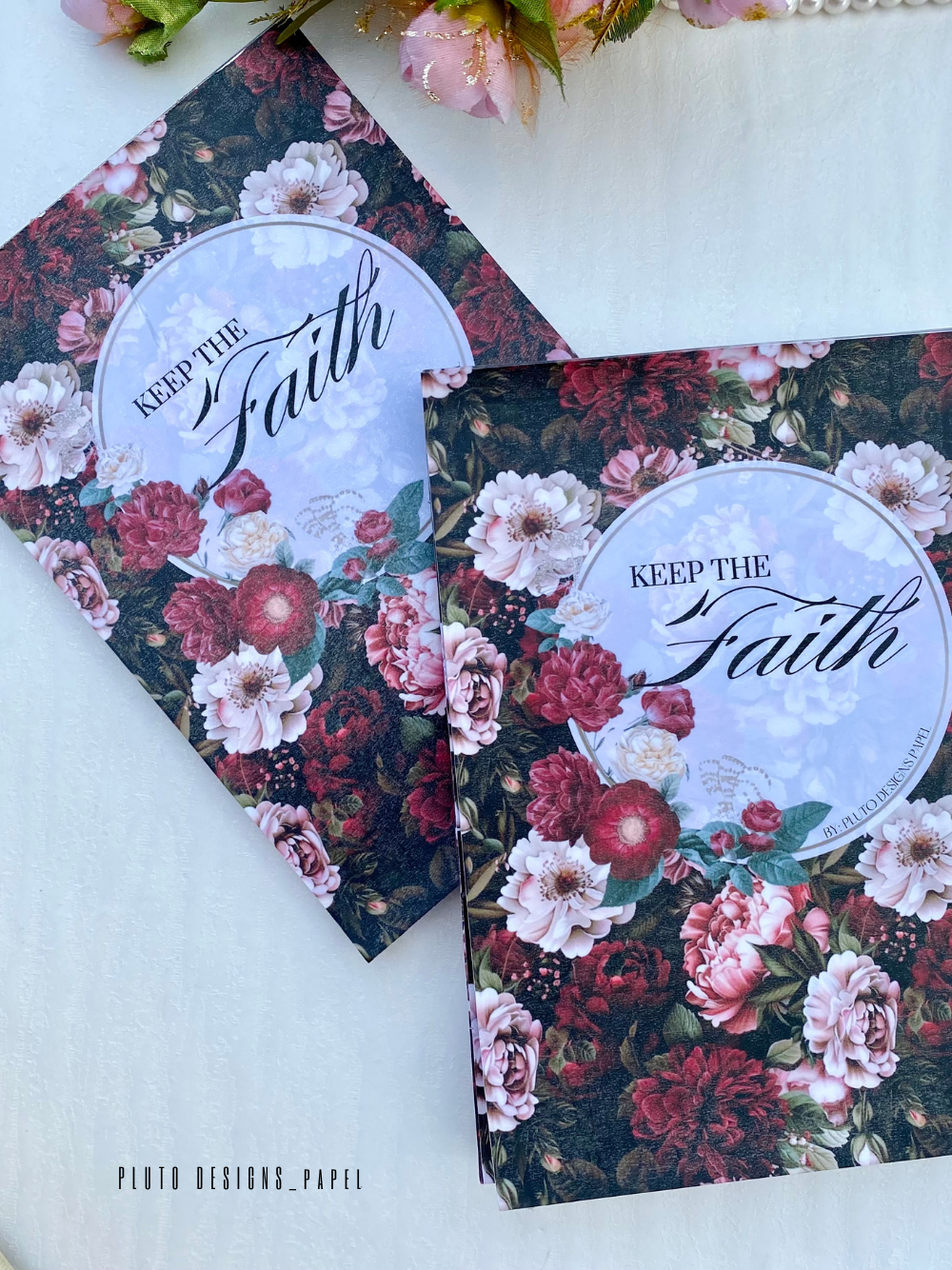 Faith In Bible Messages Christian Praise in Burgundy Florals Notepad A5