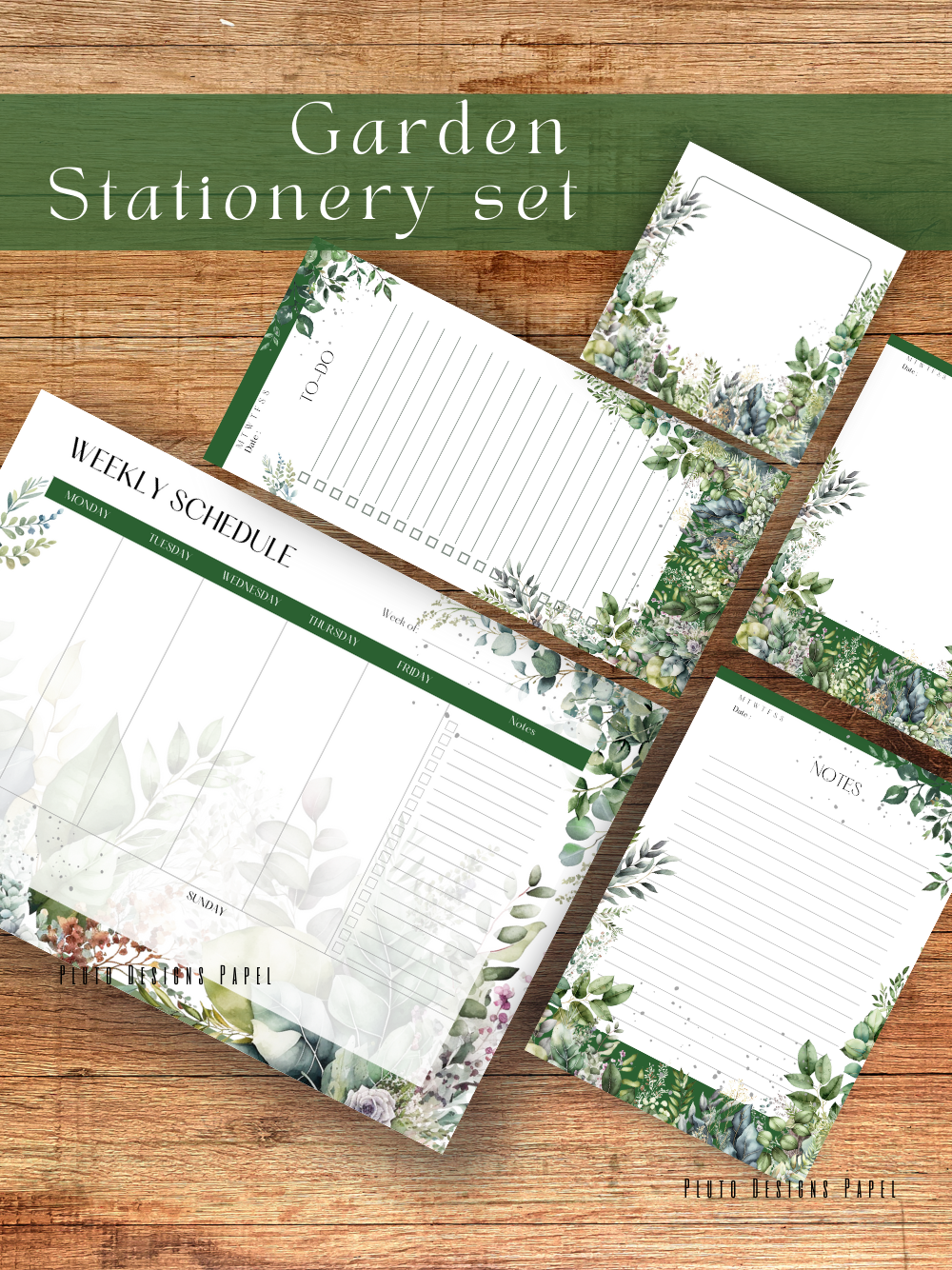 Personalized Weekly Planner & Notepad Sets in Roses and Green Garden
