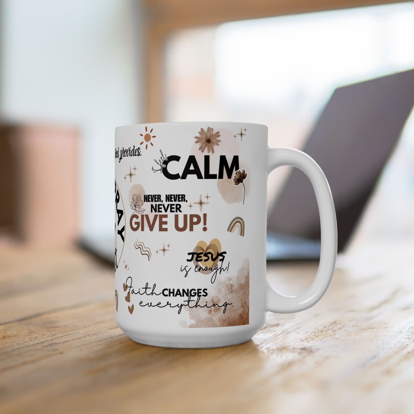 Prayer First Ceramic Mug — Faith-Inspired Coffee Cup with Inspirational Scripture Quotes Brown Love (11oz)