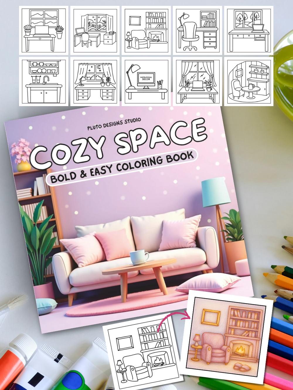 Cozy Space Coloring Book – Bold & Easy Coloring for Relaxation and Creativity for Kids, teens, Grown-ups and Adults