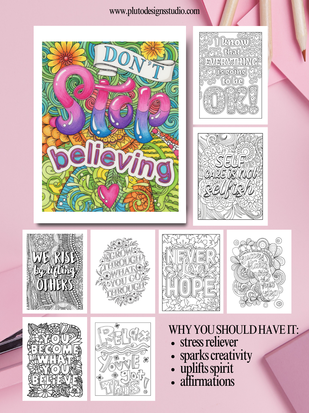Positive Quotes Coloring Book for Teens & Grown-ups Inspirational Motivational Messages Series2