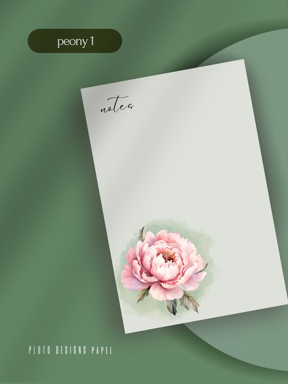 Sage Green Shabby Chic Notepad in Romantic Green with Peonies Flower