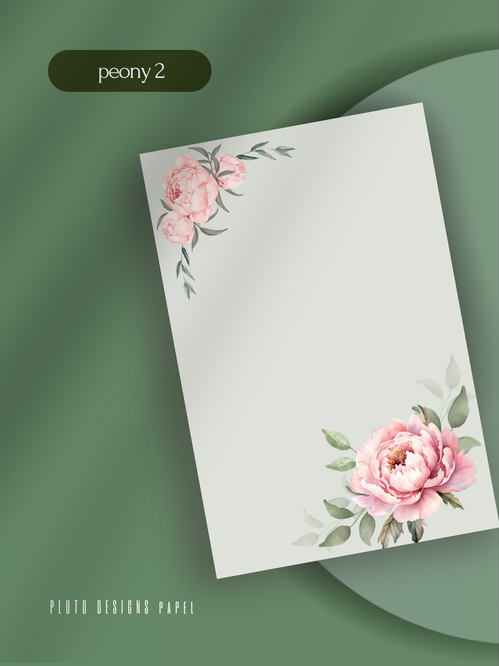 Sage Green Shabby Chic Notepad in Romantic Green with Peonies Flower