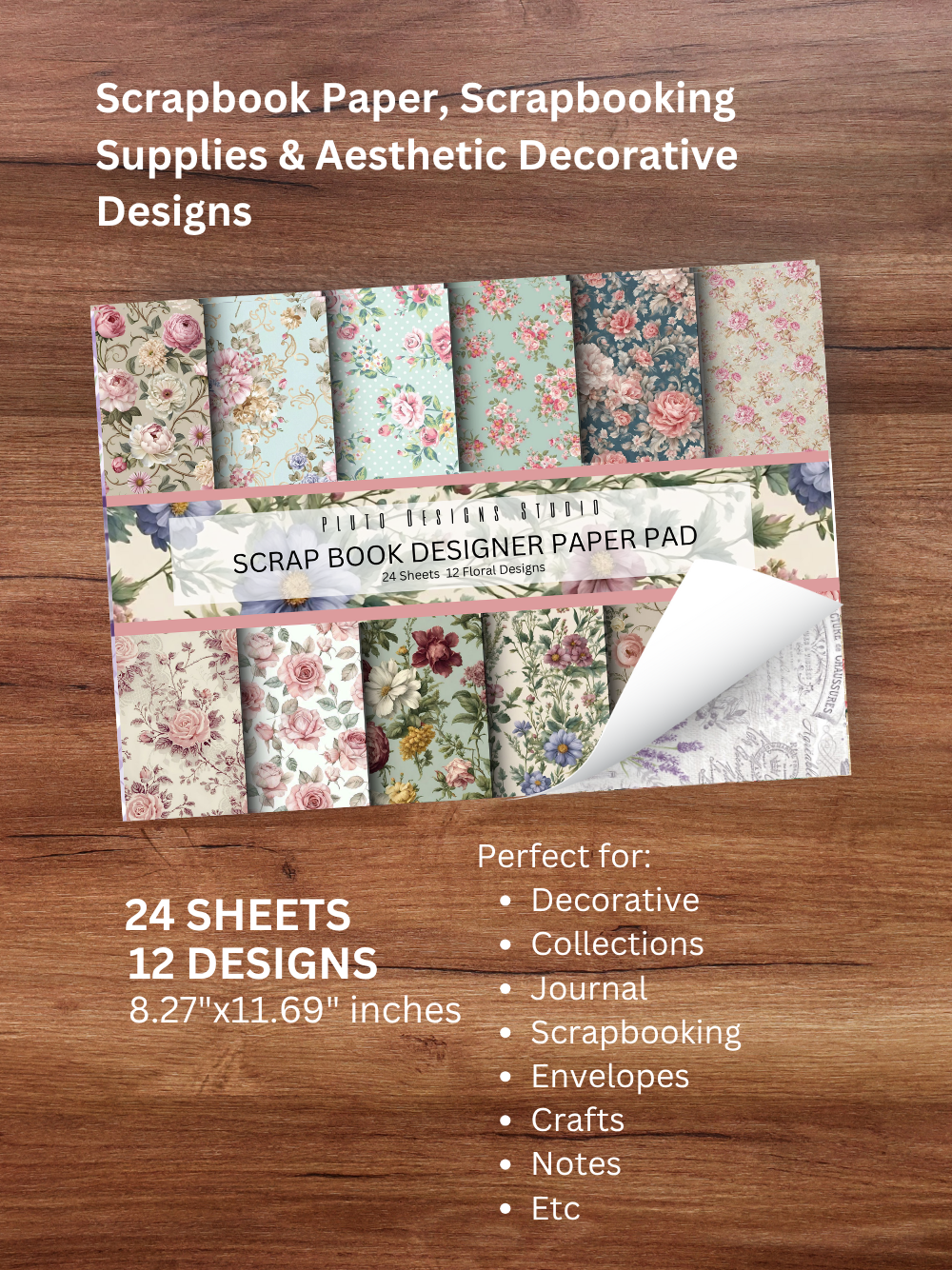 Designer Paper Pad – Vintage Florals and Swirls Theme Scrapbook Paper Set