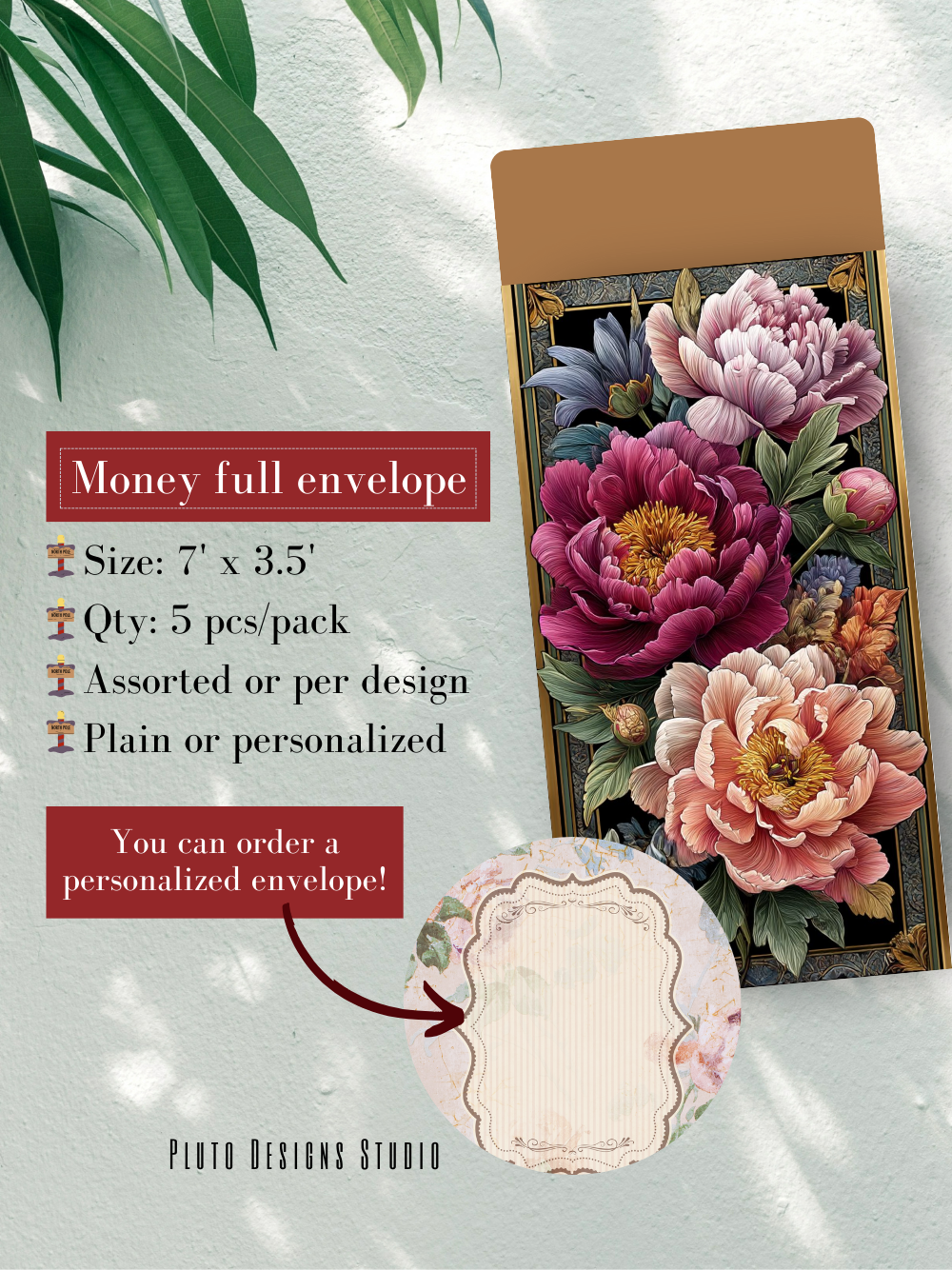 Money Envelope Elegant Floral Border Vintage Theme