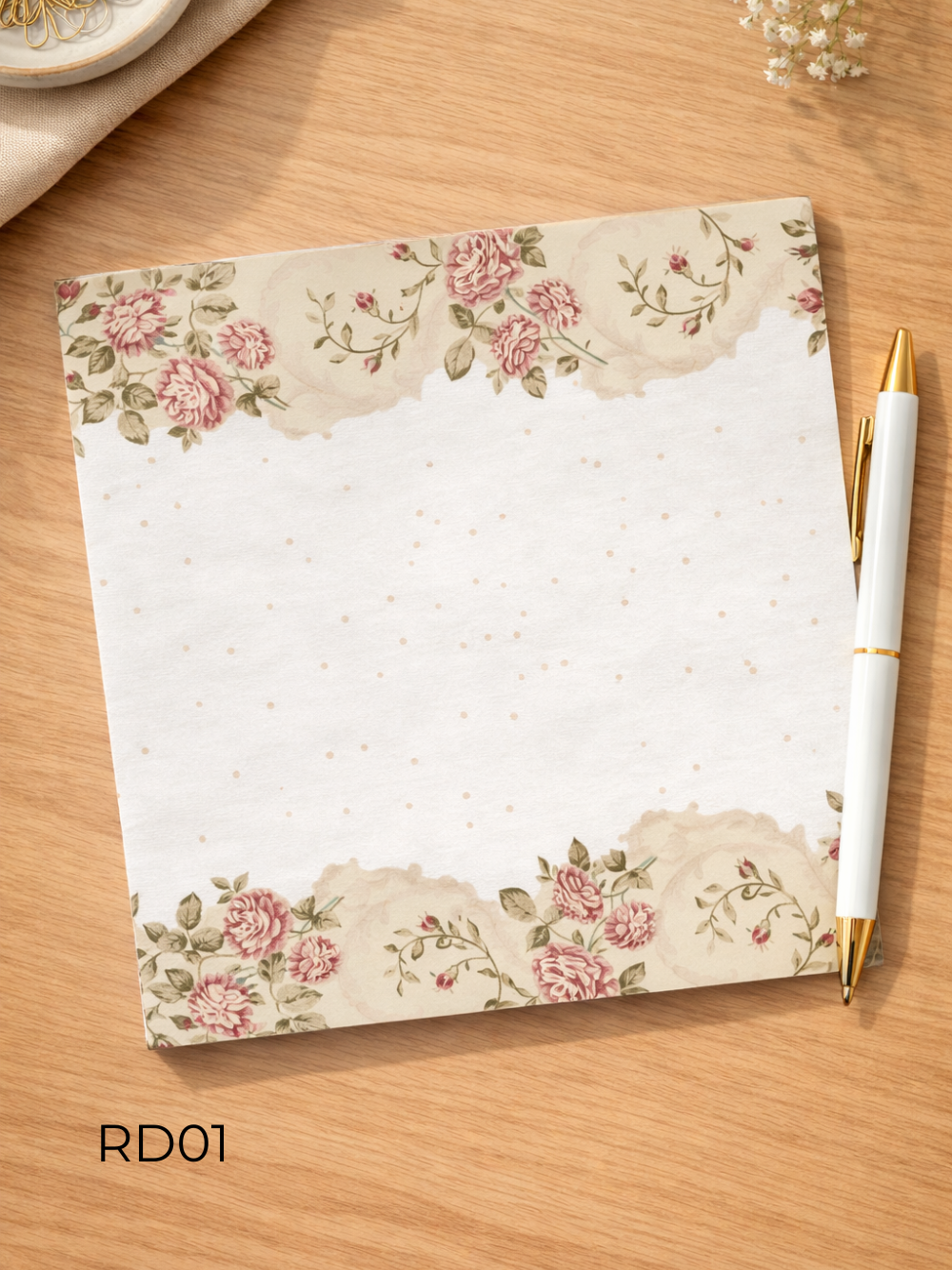 Vintage Floral Notepad 6x6 – Elegant Botanical Stationery Pad | Cute Desk Notepad with Cover