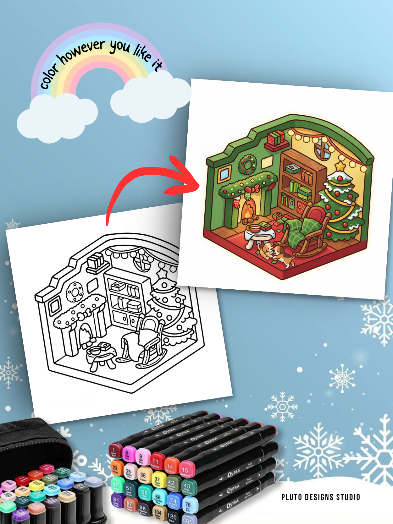 Cozy Christmas Coloring Book – 60 Festive Illustrations | Relaxing Holiday Coloring Book