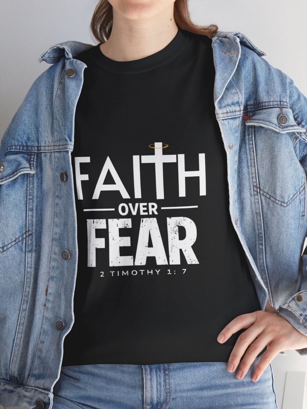 Faith Over Fear T-Shirt — Inspirational Christian Tee (1 Timothy 1:7) Unisex  Cotton Shirt