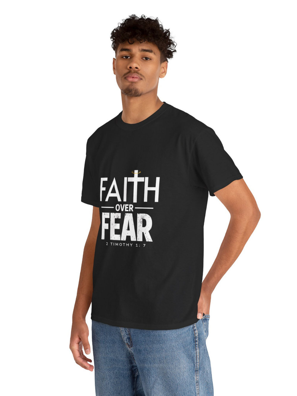 Faith Over Fear T-Shirt — Inspirational Christian Tee (1 Timothy 1:7) Unisex  Cotton Shirt