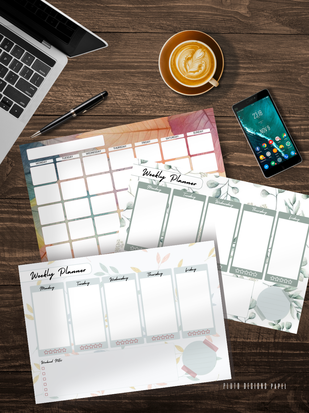 Cute Weekly & Monthly Planner for Goals and Desk Calendars