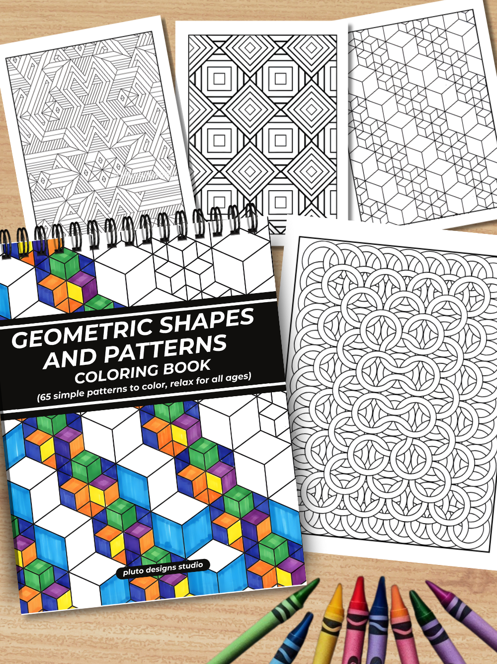 Easy Geometric Shapes & Patterns Coloring Book – 65 Relaxing Designs for All Ages
