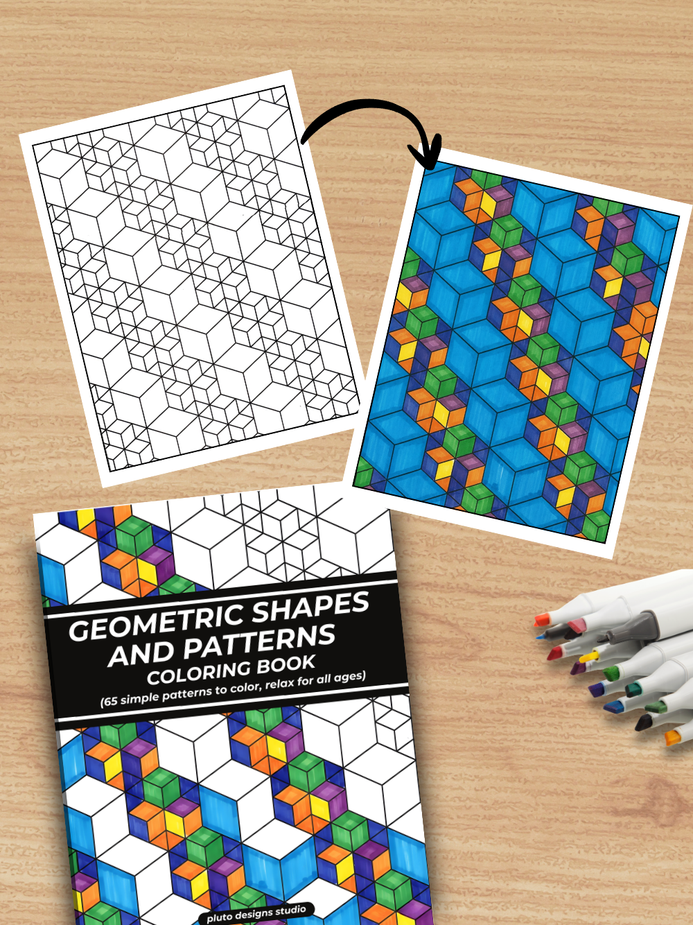 Easy Geometric Shapes & Patterns Coloring Book – 65 Relaxing Designs for All Ages